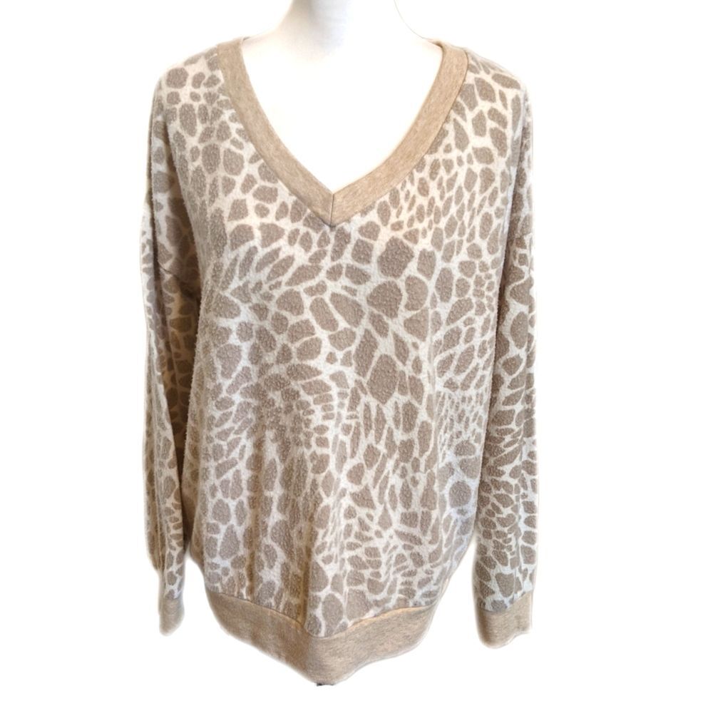 MTS animal print v-neck long sleeve cozy warm sweatshirt, size S